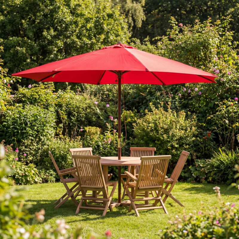 Bright Red 3.5m Octagonal Wooden Garden Parasol