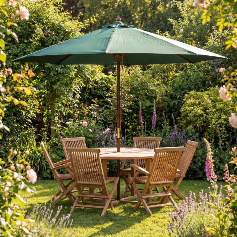 Dark Green 3.5m Octagonal Wooden Garden Parasol