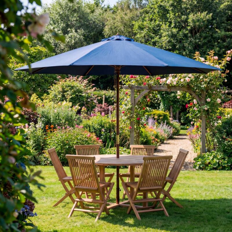 Navy Blue 3.5m Octagonal Wooden Garden Parasol