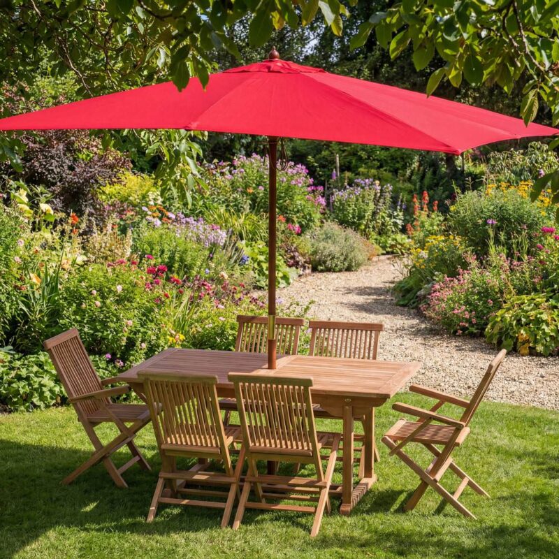 Bright Red Rectangular 3m x 2m Wooden Garden Parasol