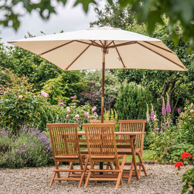 Cream Rectangular 2m x 1.5m Tilting Wooden Garden Parasol