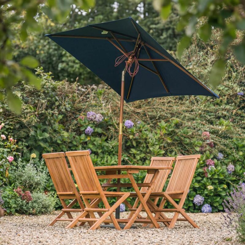 Navy Blue Rectangular 2m x 1.5m Tilting Wooden Garden Parasol