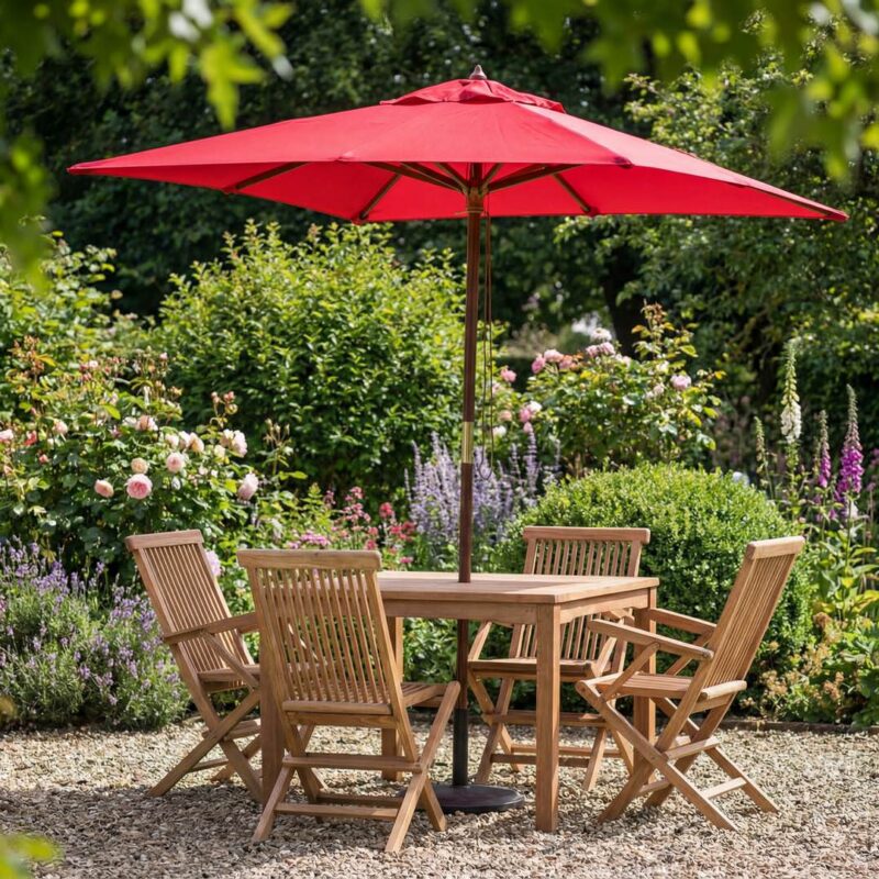 Red 1.8m Square Wooden Garden Parasol