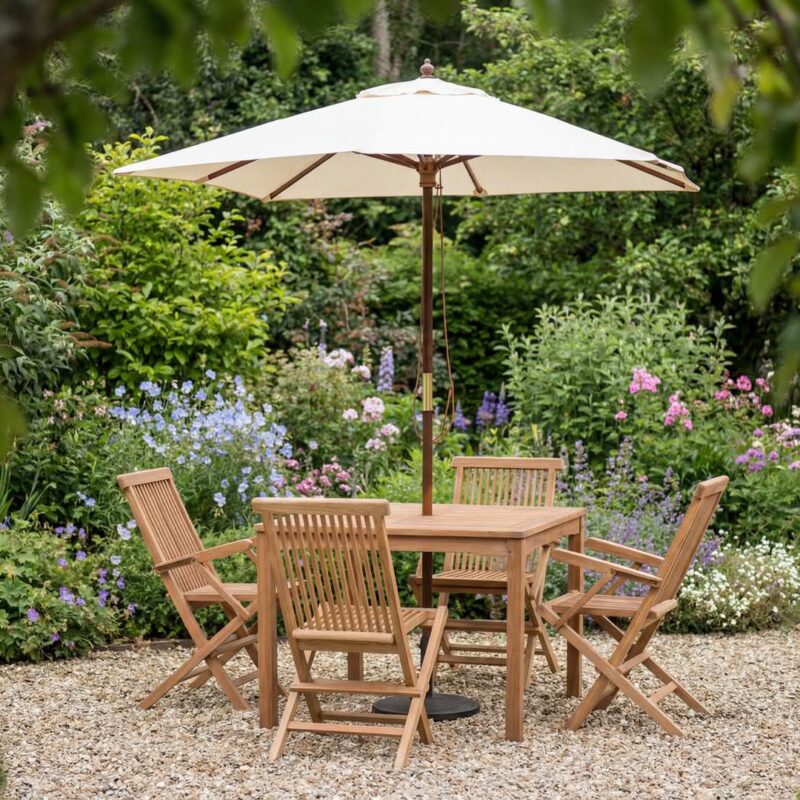 Cream 1.8m Square Wooden Garden Parasol