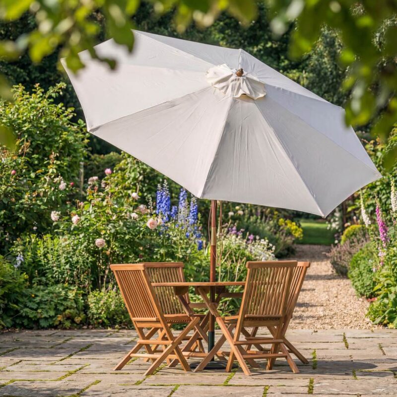 Cream 3m Round Tilting Wooden Garden Parasol