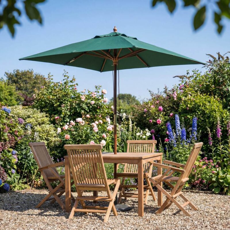 Dark Green 1.8m Square Wooden Garden Parasol