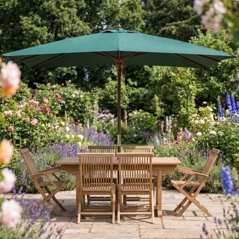 Dark Green Rectangular 3m x 2m Wooden Garden Parasol