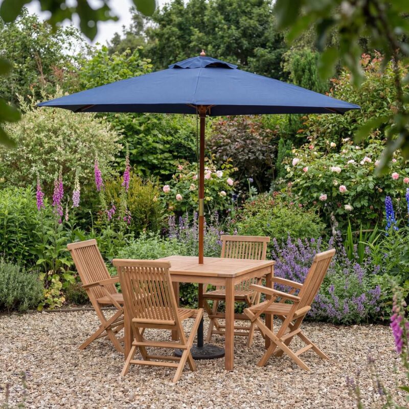 Navy Blue 1.8m Square Wooden Garden Parasol