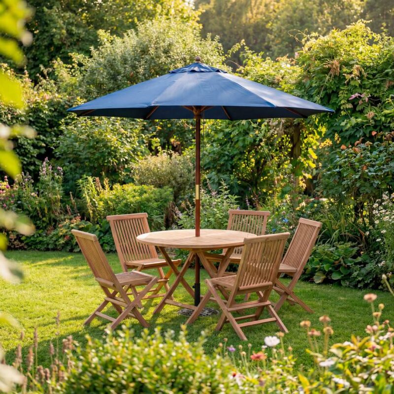 Navy Blue 2.5m Hexagonal Wooden Garden Parasol