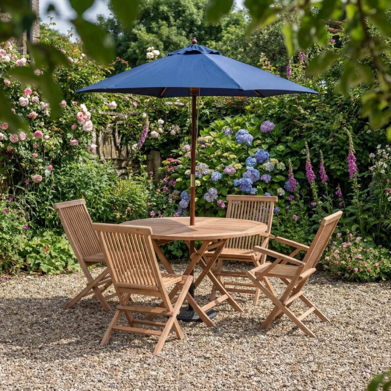 Navy Blue 2m Round Wooden Garden Parasol