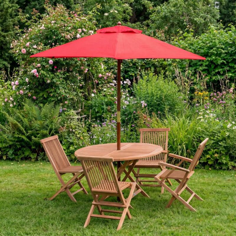 Red 2.5m Hexagonal Wooden Garden Parasol