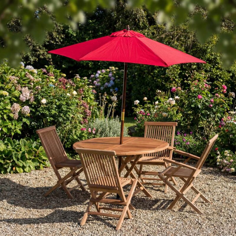 Red 2m Round Wooden Garden Parasol