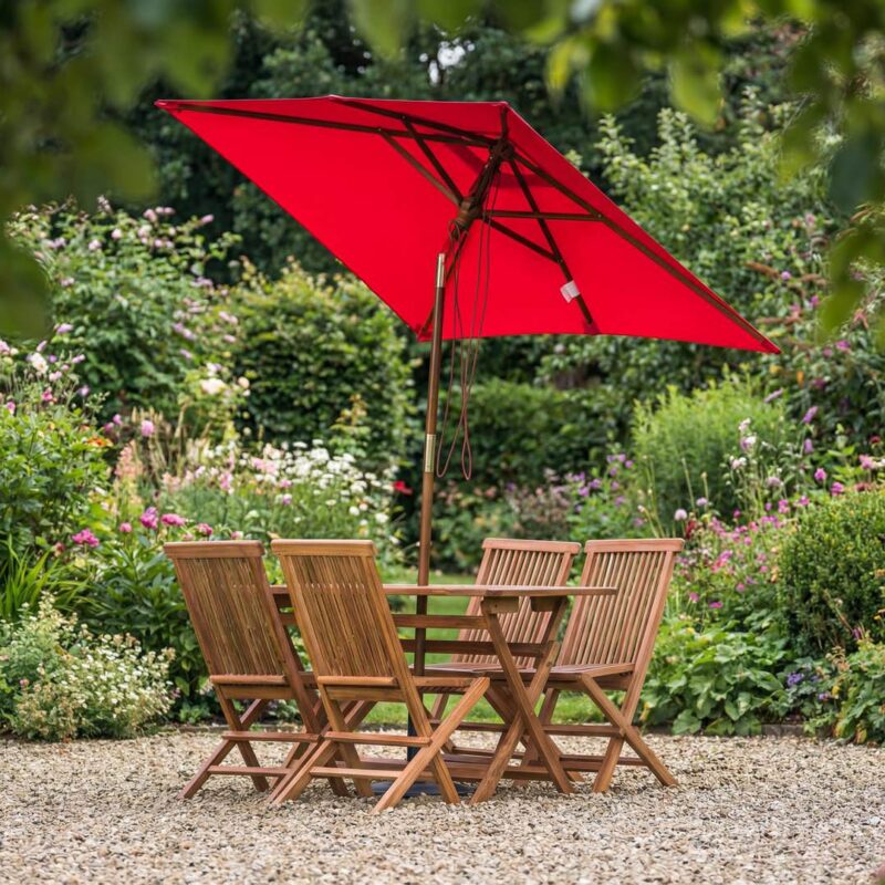 Red Rectangular 2m x 1.5m Tilting Wooden Garden Parasol