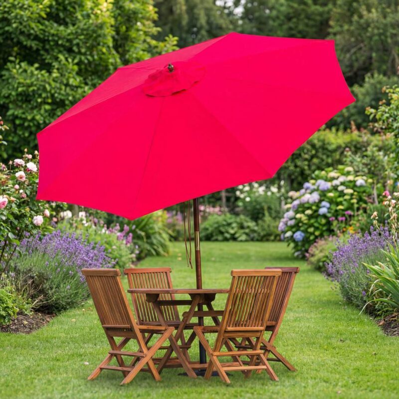Red 3m Round Tilting Wooden Garden Parasol