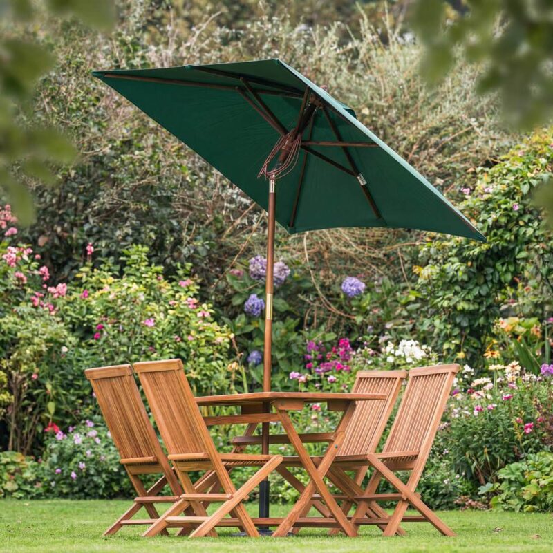 Green Rectangular 2m x 1.5m Tilting Wooden Garden Parasol