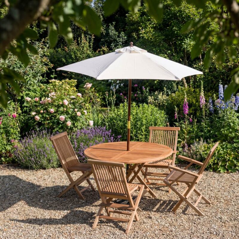 Cream 2m Round Wooden Garden Parasol